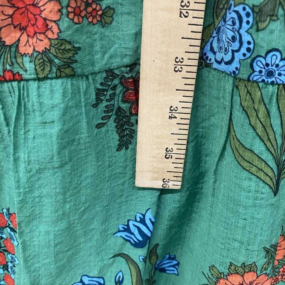 THML Green Floral Tiered Maxi Dress Small Boho Cottagecore Puff Sleeve Smocked - Picture 8 of 10